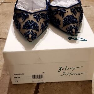 Betsey Johnson Midnight Blue Embellished Slingback Mesh Heels-size 11